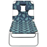 Folding Sun Lounger with Head Cushion Steel Leaves Print - Front View