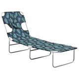 Folding Sun Lounger with Head Cushion Steel Leaves Print - Top-Down View