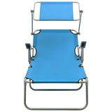 Sun Lounger with Canopy Steel Blue - Front View