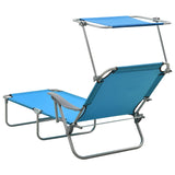 Sun Lounger with Canopy Steel Blue - Side View