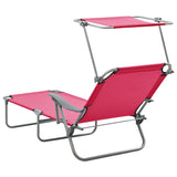 Sun Lounger with Canopy Steel Pink - Side View