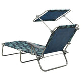 Sun Lounger with Canopy Steel Leaf Print - Side View