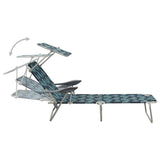 Sun Lounger with Canopy Steel Leaf Print - Top-Down View