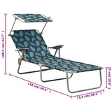 Sun Lounger with Canopy Steel Leaf Print - Low Angle