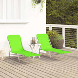 Folding Sun Loungers 2 pcs Steel and Fabric Green - Front View