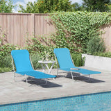 Folding Sun Loungers 2 pcs Steel and Fabric Blue - Front View