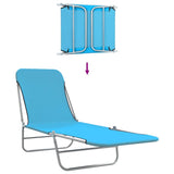 Folding Sun Loungers 2 pcs Steel and Fabric Blue - Close-Up Angle