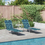 Folding Sun Loungers 2 pcs Steel and Fabric Leaf Pattern - Front View