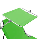Folding Sun Lounger with Canopy Green Aluminium - Close-Up Angle