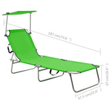 Folding Sun Lounger with Canopy Green Aluminium - Extra Image
