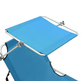 Folding Sun Lounger with Canopy Blue Aluminium - Close-Up Angle