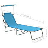 Folding Sun Lounger with Canopy Blue Aluminium - Extra Image
