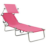 Folding Sun Lounger with Canopy Pink Aluminium - Front View