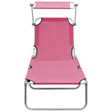 Folding Sun Lounger with Canopy Pink Aluminium - Side View