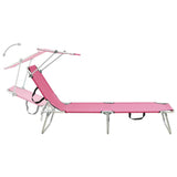 Folding Sun Lounger with Canopy Pink Aluminium - Top-Down View