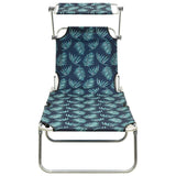 Folding Sun Lounger with Canopy Leaf Print Aluminium - Front View