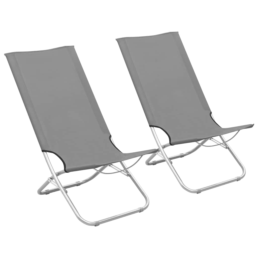 Folding Chairs 2 pcs Grey Fabric