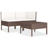 3 Piece Garden Lounge Set with Cushions Poly Rattan Brown