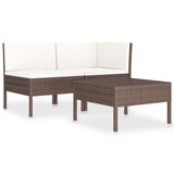 3 Piece Garden Lounge Set with Cushions Poly Rattan Brown - Front View