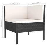 3 Piece Garden Lounge Set with Cushions Poly Rattan Black - Rear View