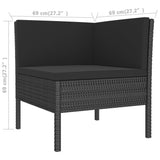 3 Piece Garden Lounge Set with Cushions Poly Rattan Black - Rear View