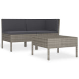 3 Piece Garden Lounge Set with Cushions Poly Rattan Black - Front View