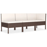 3 Piece Garden Lounge Set with Cushions Poly Rattan Brown - Front View