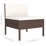 3 Piece Garden Lounge Set with Cushions Poly Rattan Brown - Rear View
