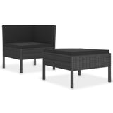 2 Piece Garden Lounge Set with Cushions Poly Rattan Black - Front View