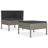 2 Piece Garden Lounge Set with Cushions Poly Rattan Grey - Front View
