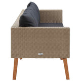 3-Seater Garden Sofa with Cushions Poly Rattan Beige - Rear View