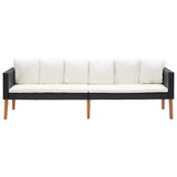 3-Seater Garden Sofa with Cushions Poly Rattan Black - 45-Degree Angle