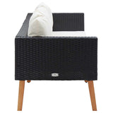 3-Seater Garden Sofa with Cushions Poly Rattan Black - Rear View