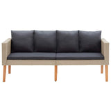 2-Seater Garden Sofa with Cushions Poly Rattan Beige - 45-Degree Angle