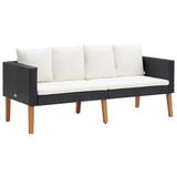 2-Seater Garden Sofa with Cushions Poly Rattan Black - Front View