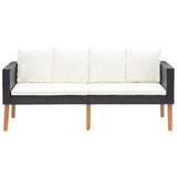 2-Seater Garden Sofa with Cushions Poly Rattan Black - 45-Degree Angle
