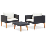 3 Piece Garden Lounge Set with Cushions Poly Rattan Black - Side View