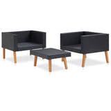 3 Piece Garden Lounge Set with Cushions Poly Rattan Black - Top-Down View