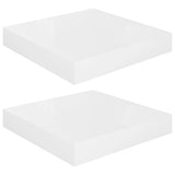 Floating Wall Shelves 2 pcs High Gloss White 23x23.5x3.8 cm MDF - Front View