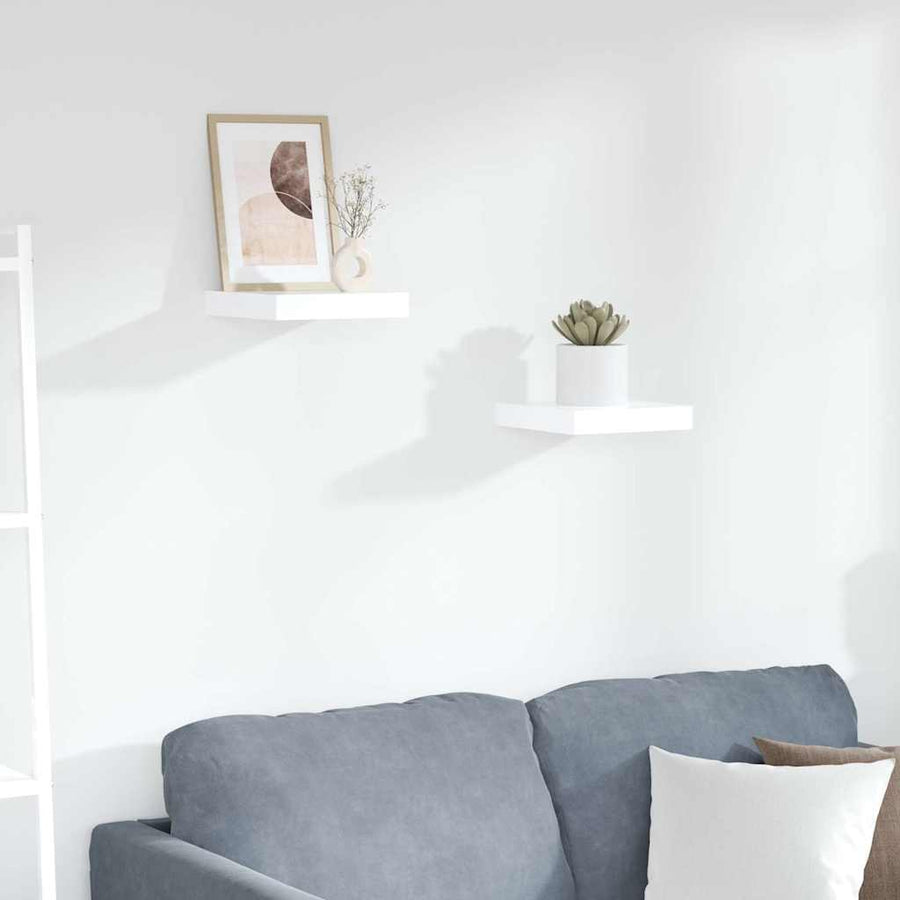 Floating Wall Shelves 2 pcs High Gloss White 23x23.5x3.8 cm MDF