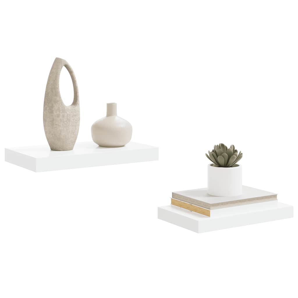 Floating Wall Shelves 2 pcs High Gloss White 40x23.5x3.8 cm MDF