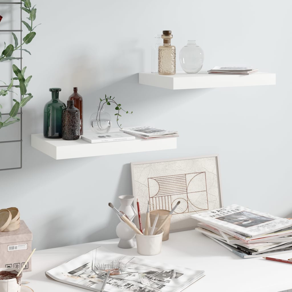 Floating Wall Shelves 2 pcs High Gloss White 40x23.5x3.8 cm MDF