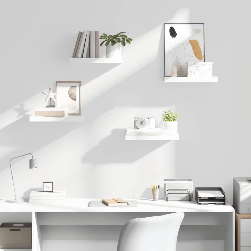 Floating Wall Shelves 4 pcs High Gloss White 40x23.5x3.8 cm MDF