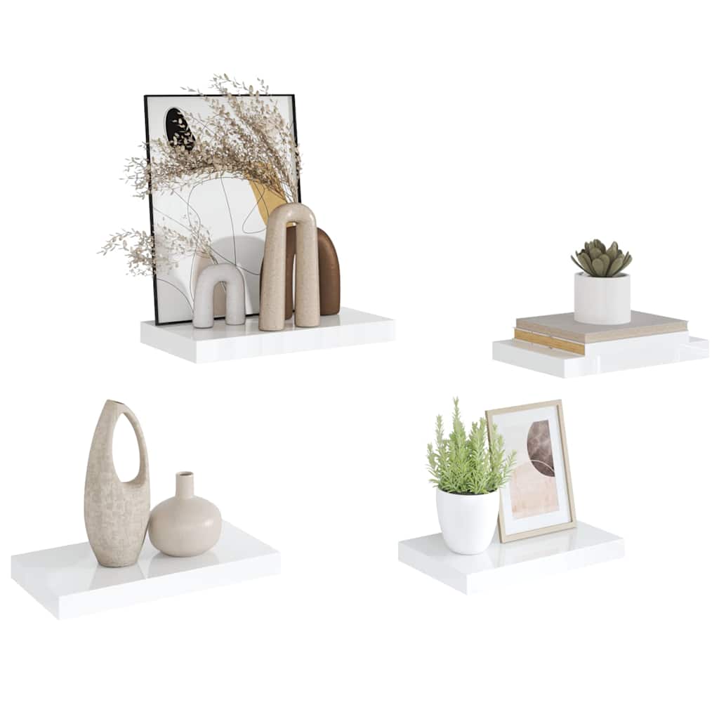 Floating Wall Shelves 4 pcs High Gloss White 40x23.5x3.8 cm MDF