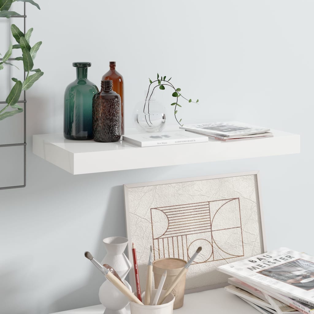 Floating Wall Shelf High Gloss White 50x23.5x3.8 cm MDF