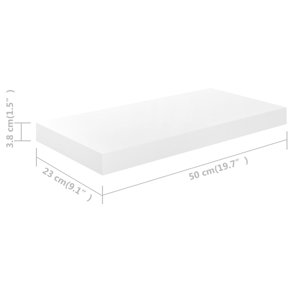 Floating Wall Shelves 2 pcs High Gloss White 50x23.5x3.8 cm MDF