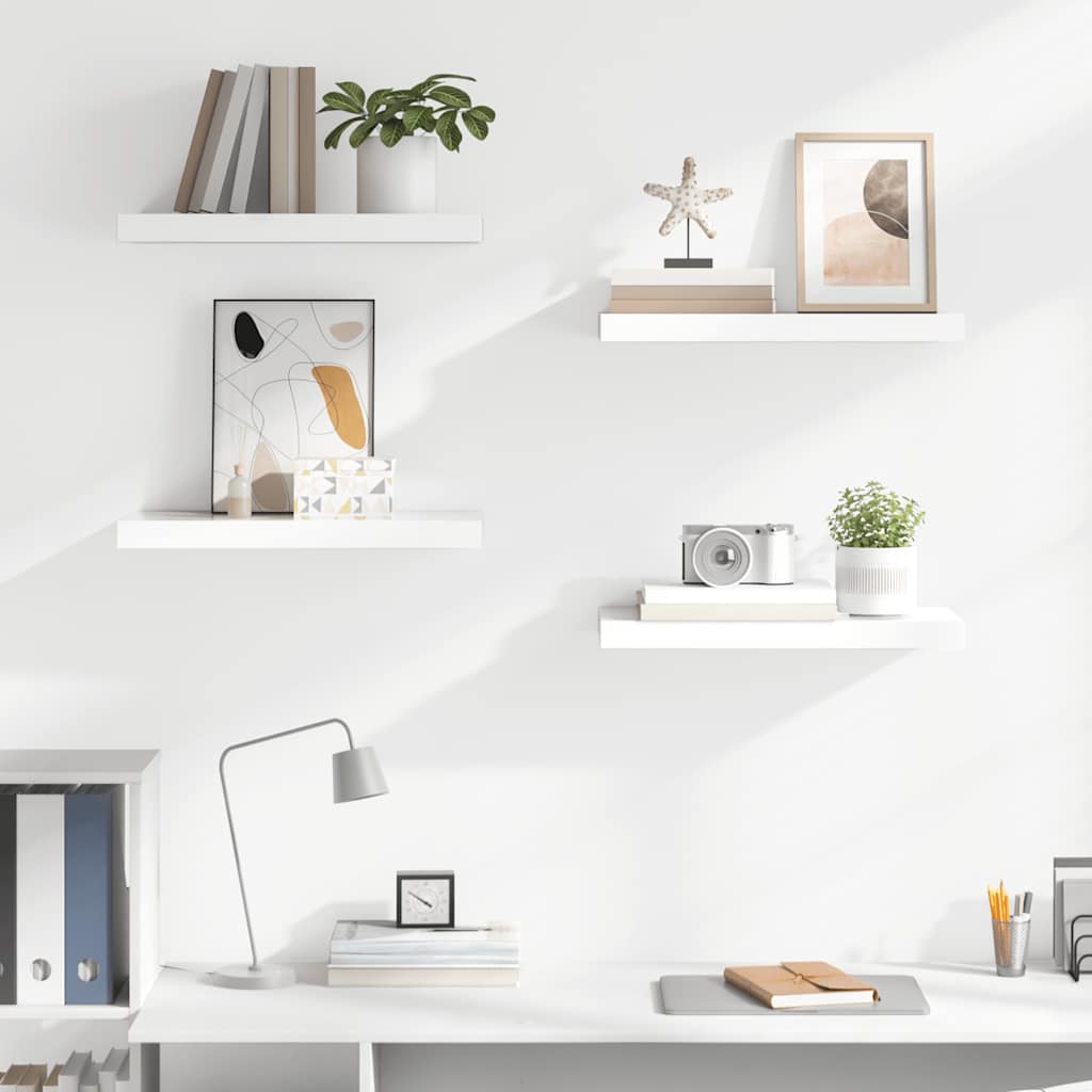 Floating Wall Shelves 4 pcs High Gloss White 50x23.5x3.8 cm MDF