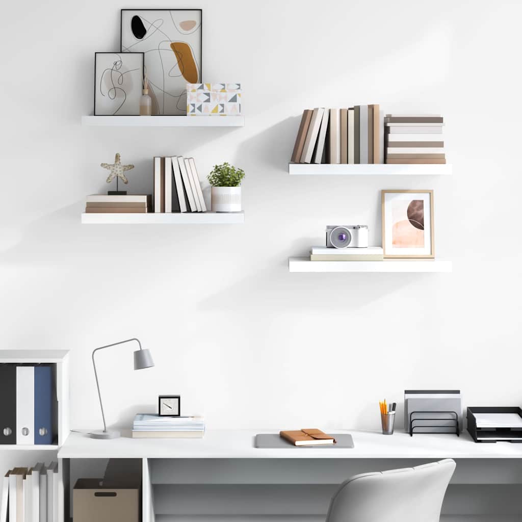 Floating Wall Shelves 4 pcs High Gloss White 60x23.5x3.8 cm MDF