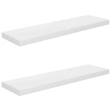 Floating Wall Shelves 2 pcs High Gloss White 90x23.5x3.8 cm MDF - Front View