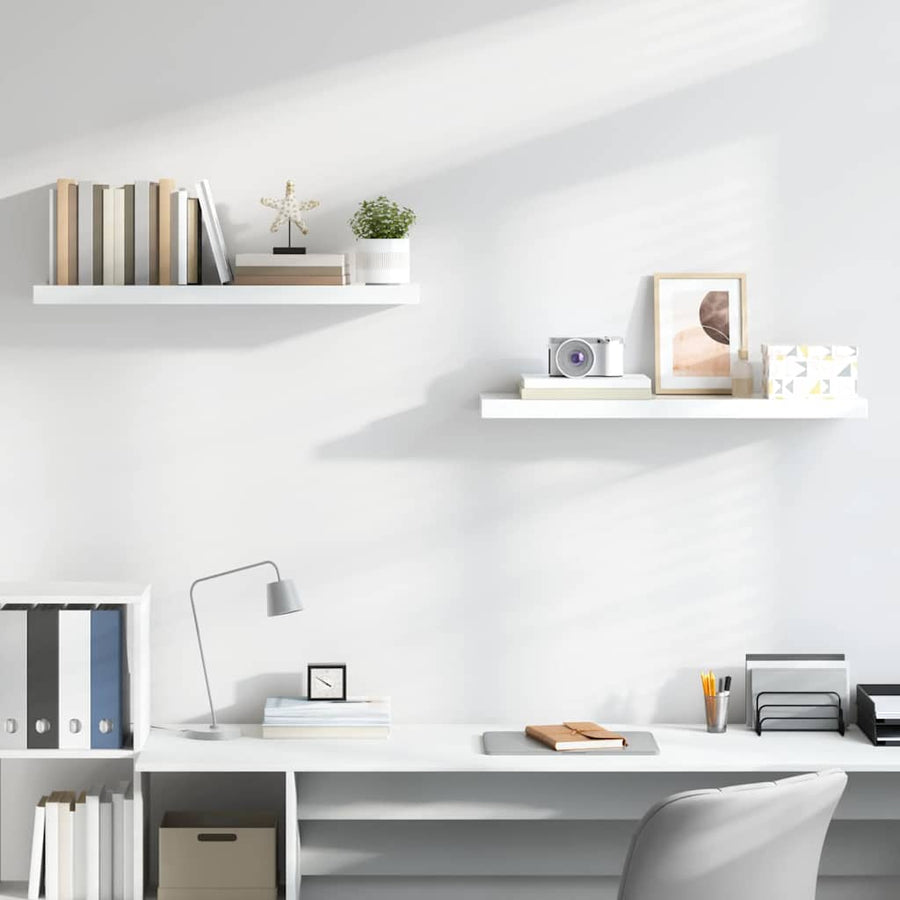 Floating Wall Shelves 2 pcs High Gloss White 90x23.5x3.8 cm MDF